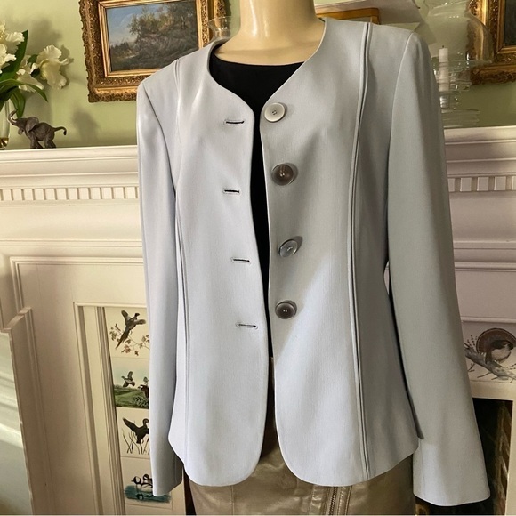 JONES NY Collection Jacket In Palest Periwinkle With Smoky Sheen Buttons. Chic. - Picture 3 of 6